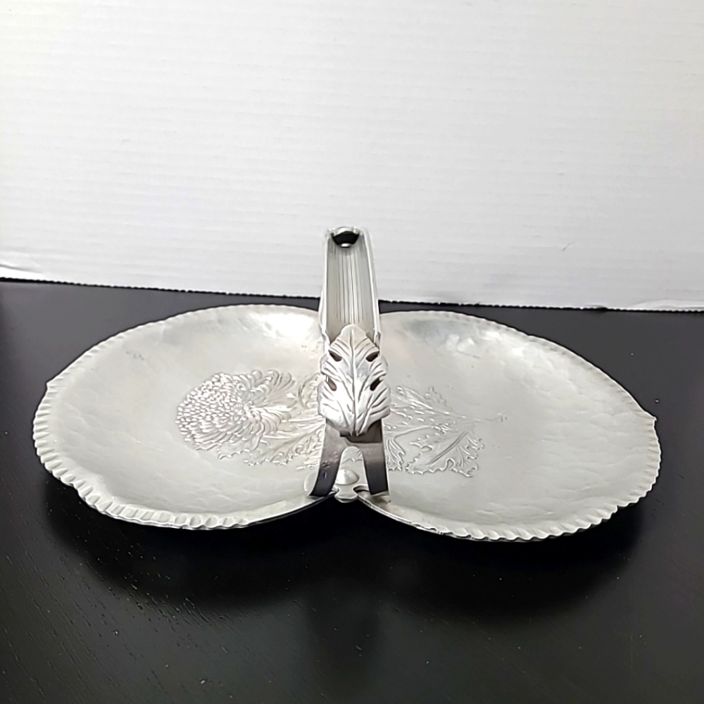 Vintage Trade Continental Mark Hand Hammered Aluminum Handled Floral Bowl Dish